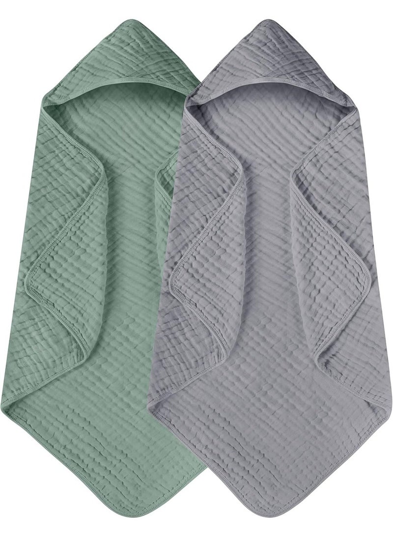 2 Pack Hooded Baby Bath Towels, 100% Muslin Cotton Soft Absorbent Newborn Towels, 32x32Inch Large Hooded Towel for Infant Toddler Kids - Image 1